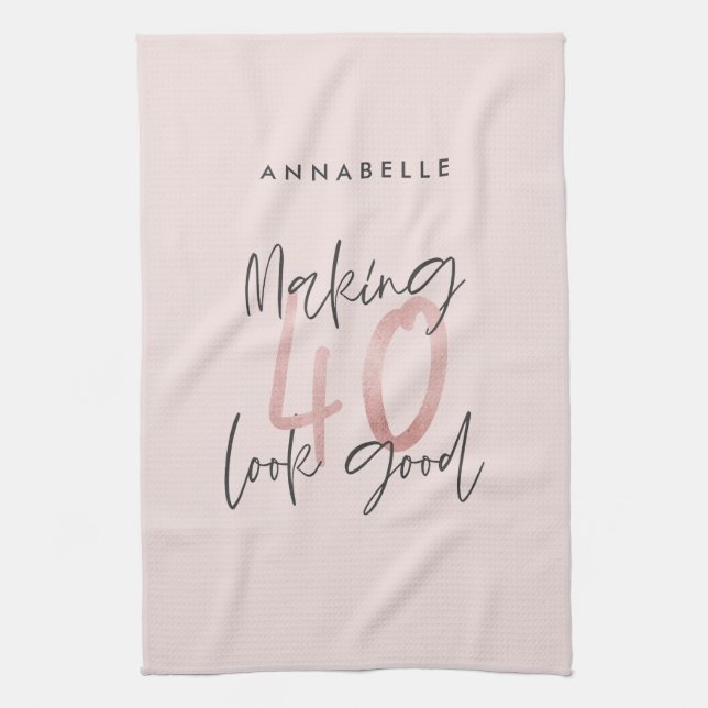 Girly pink glitter modern stylish 40th birthday  tea towel (Vertical)