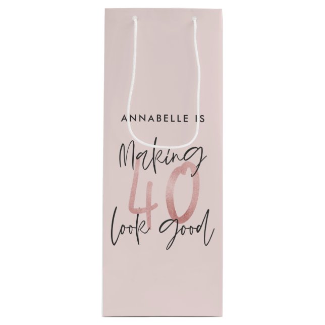 Girly pink glitter modern stylish 40th birthday  wine gift bag (Front)