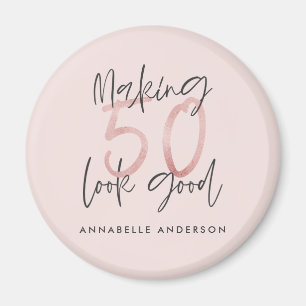 Girly pink glitter modern stylish 50th birthday magnet