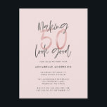 Girly pink glitter modern stylish 50th birthday postcard<br><div class="desc">Making 50 look good girly pink glitter birthday invitation. Modern script text monochrome design. Part of a collection.</div>