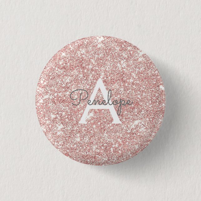Girly Pink Glitter Monogram 3 Cm Round Badge (Front)