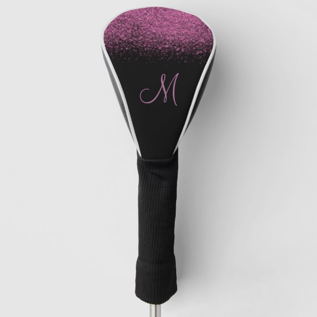 Girly Pink Glitter Monogram Golf Head Cover (Front)