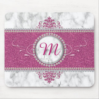 Girly Pink Glitter Monogram Mouse Pad