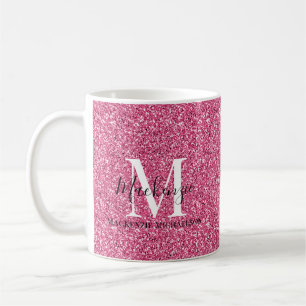 Girly Pink Glitter Monogram Name  Coffee Mug