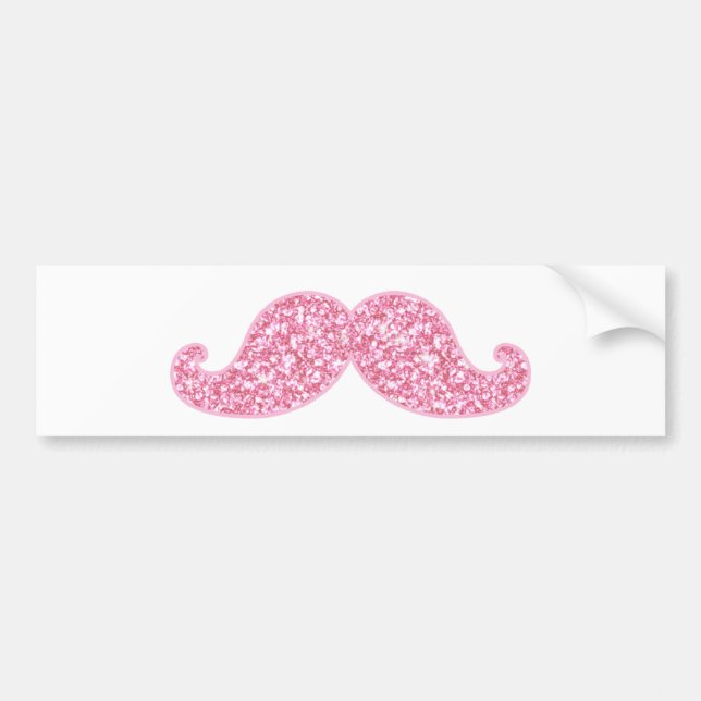 GIRLY PINK GLITTER MUSTACHE PRINTED BUMPER STICKER (Front)