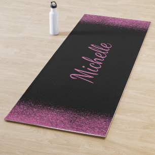 Girly Pink Glitter Name Personalised Yoga Mat
