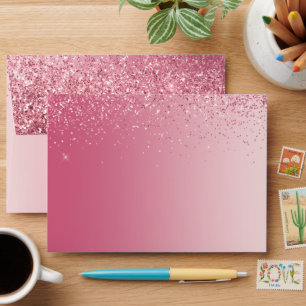 Girly Pink Glitter Ombre Sparkle Envelope
