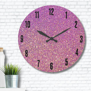Girly Pink Glitter Pattern Large Clock
