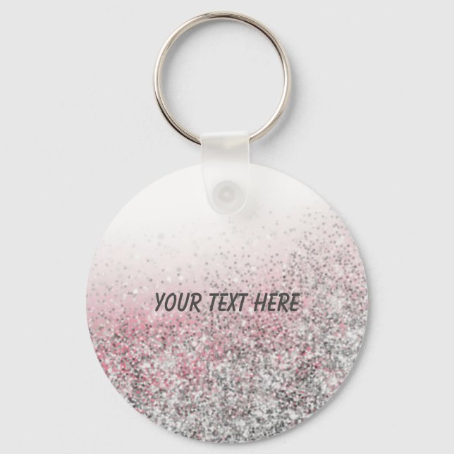 Girly pink glitter personalized party favor gifts key ring (Front)
