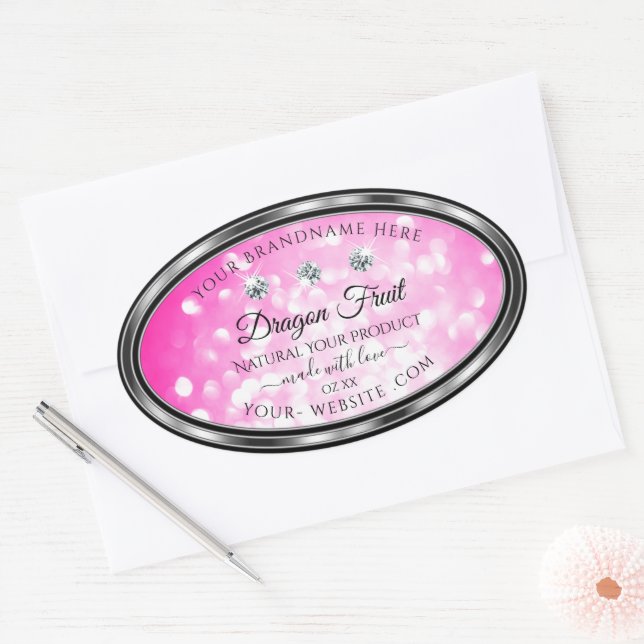 Girly Pink Glitter Product Labels Diamonds Silver (Envelope)