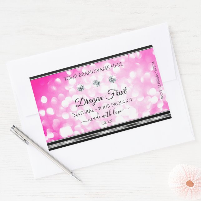 Girly Pink Glitter Product Labels Diamonds Silver (Envelope)