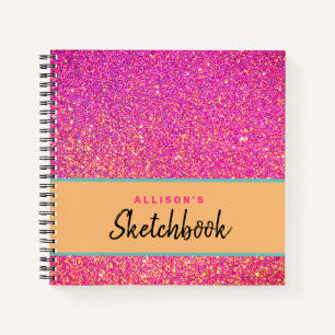 Girly Pink Glitter Script Personalised Sketchbook Notebook