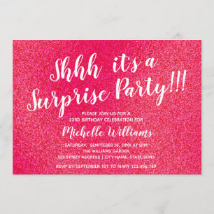 Girly Pink Glitter Surprise Party Birthday Invitation