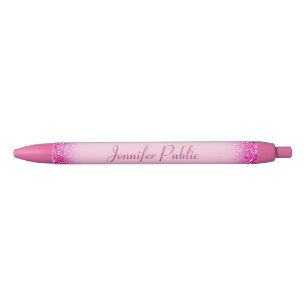 Girly Pink Glitter Template Hand Script Name Black Ink Pen
