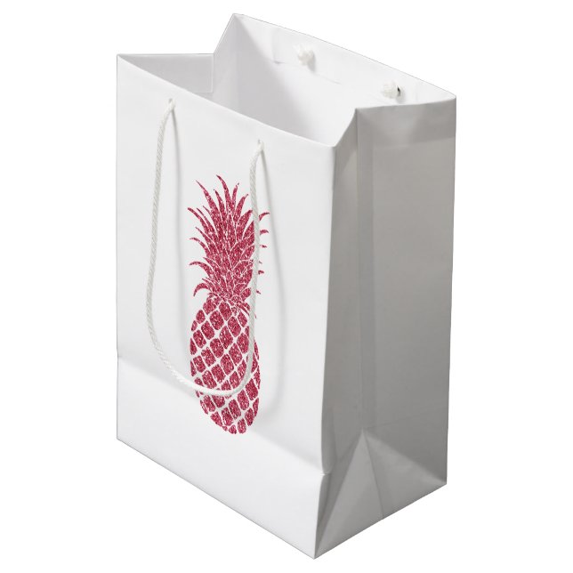 Girly Pink Glitter Tropical Pineapple Medium Gift Bag (Front Angled)