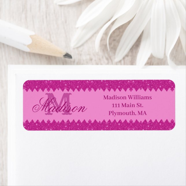 Girly pink glitter zigzag, monogram (Insitu)