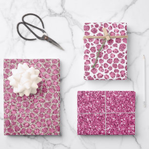 Girly Pink Glitzy Glam Glitter Leopard Print   Wrapping Paper Sheet