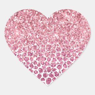Girly Pink Glitzy Glitter Leopard Print Heart Sticker