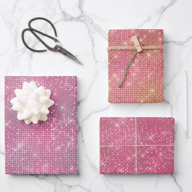 Girly Pink Glitzy Sparkle  Wrapping Paper Sheet (Front)