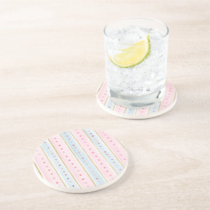 Girly Pink Gold Blue Stripes Coaster