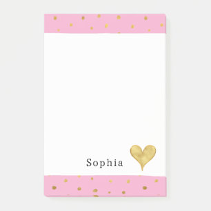 Girly Pink Gold Dots Heart Post-it Notes