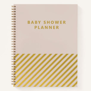 Girly Pink Gold Foil Stripes Baby Shower Planning Notebook