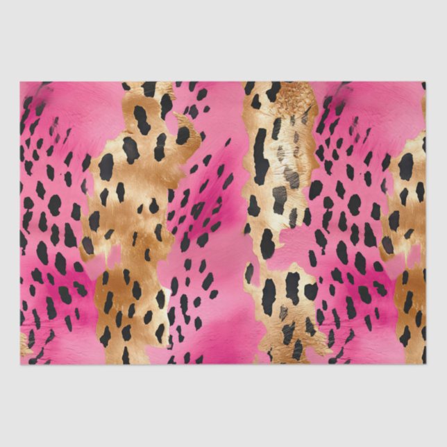 Girly Pink Gold Glam Leopard Print Abstract Tissue Paper (Front)