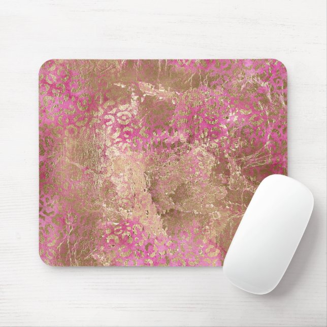 Girly Pink Gold Glam Leopard Print Mouse Pad (With Mouse)