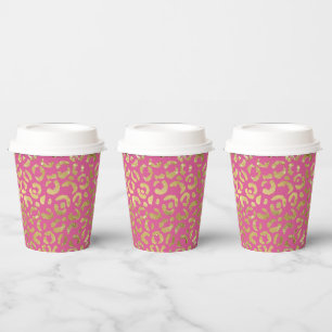 Girly Pink Gold Glam Leopard Print Paper Cups