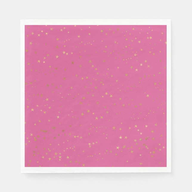 Girly Pink Gold Glam Stars Napkin (Front)