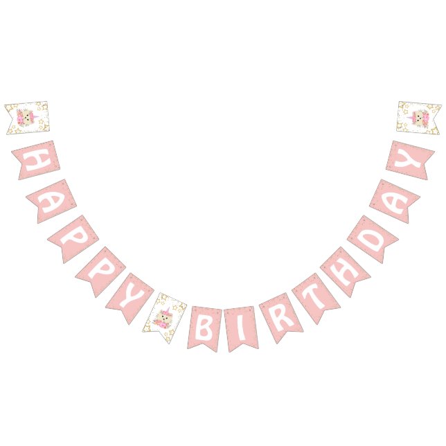 Girly Pink Gold Glitter Caticorn Unicorn Cat Bunting (All)