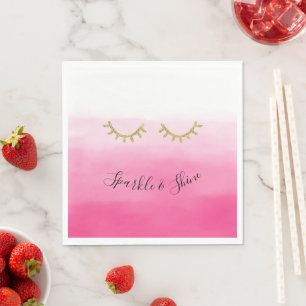 Girly Pink Gold Glitter Eyelashes  Napkin