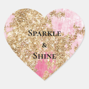 Girly Pink Gold Glitter Heart Sticker