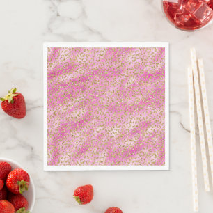 Girly Pink Gold Glitter Leopard Print Napkin