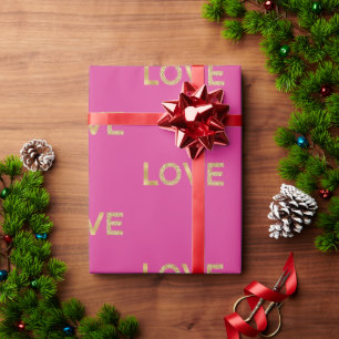 Girly Pink Gold Glitter Love       Wrapping Paper