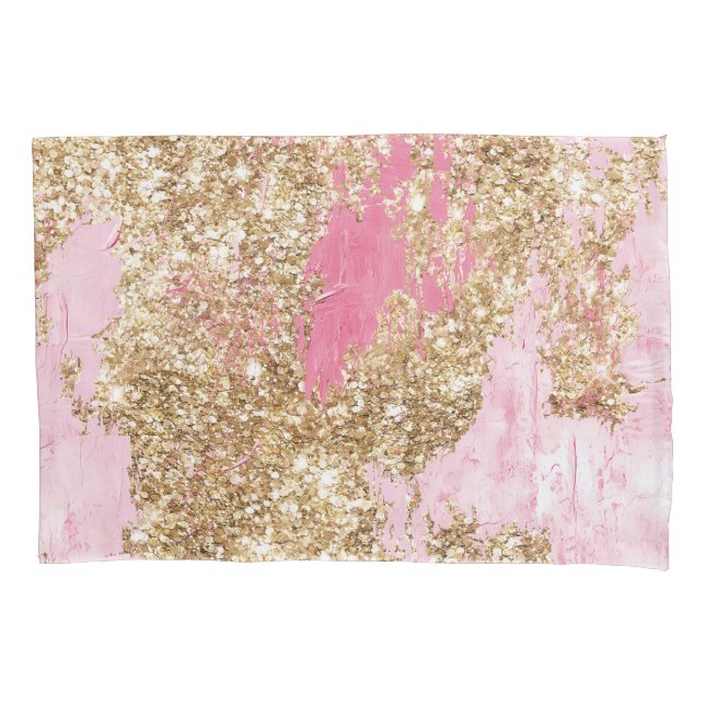 Girly Pink Gold Glitter   Pillowcase (Front-Left)