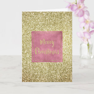 Girly Pink Gold Glitter Sparkle Glitz Christmas Card