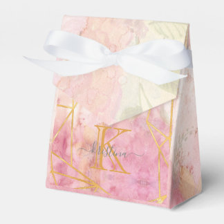 Girly Pink Gold Glitter Sparkle Monogram Floral Favour Box