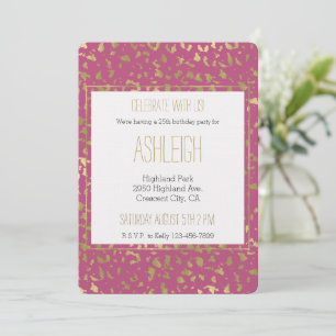 Girly Pink Gold Leopard Animal birthday Invitation