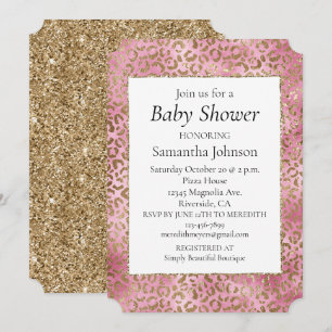 Girly Pink Gold Leopard Print Invitation