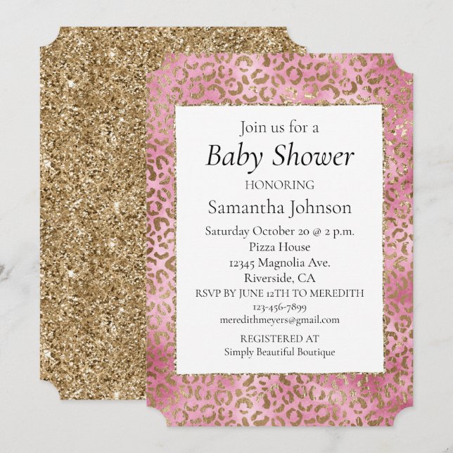Girly Pink Gold Leopard Print Invitation (Front/Back)