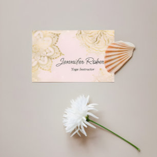 Girly Pink Gold Mandala Yoga Instructor Floral Business Card