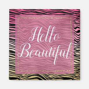 Girly Pink Gold Ombre Watercolor Black Zebra Print Magnet