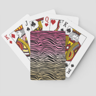 Girly Pink Gold Ombre Watercolor Black Zebra Print Playing Cards