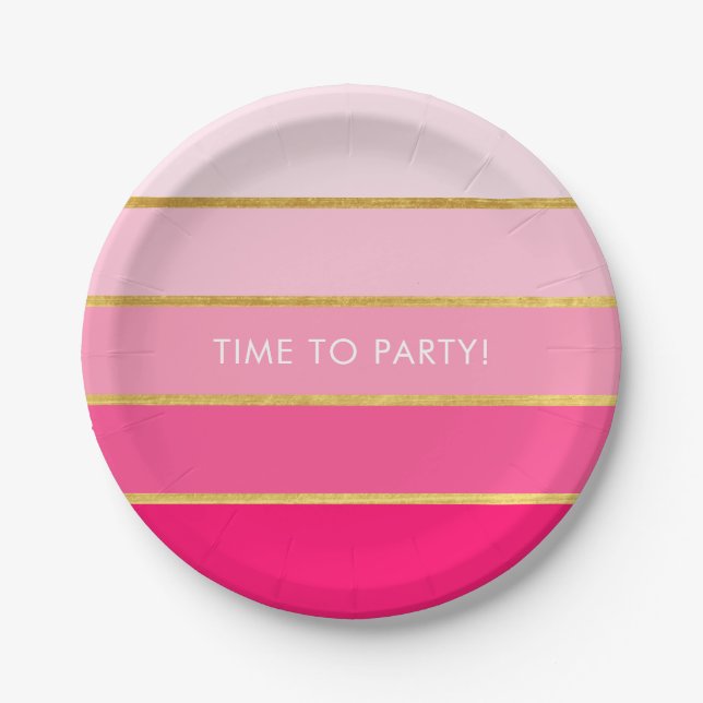 Girly Pink & Gold Personalised Paper Plate (Front)