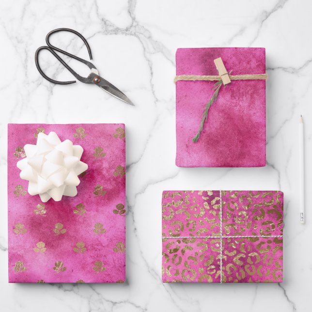 Girly Pink Gold Roses Wrapping Paper Sheet (Front)
