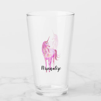 Girly Pink Gold Unicorn Personalised Glass