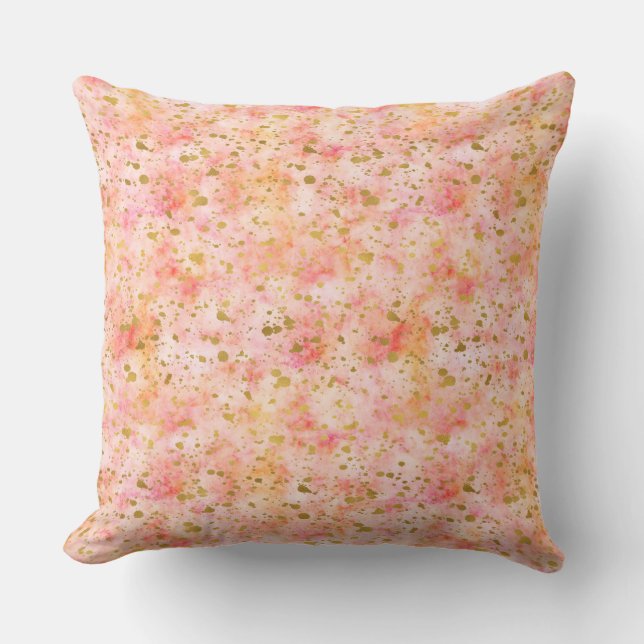 Girly Pink Gold Watercolor Confetti Splatters Cushion (Front)