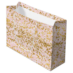 Girly Pink Gold White Confetti Large Gift Bag