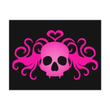 Girly pink goth fanged vampire skull on black